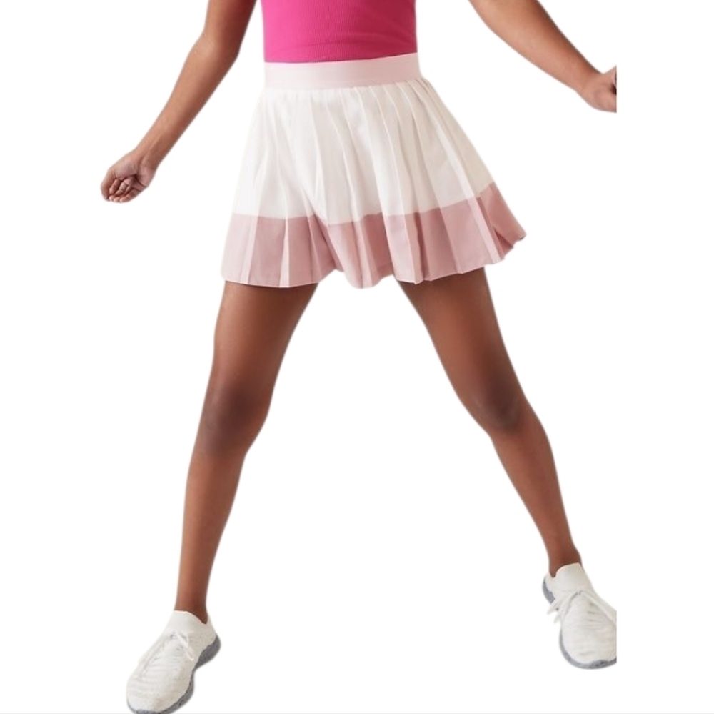 Athleta Girl Pleat Perfect Skort XXL/16 White Pink Stripe Tennis Golf NWT